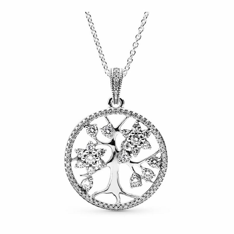 Pandora Australia Sparkling Family Tree Necklace - Sterling Silver | HNQZSD619